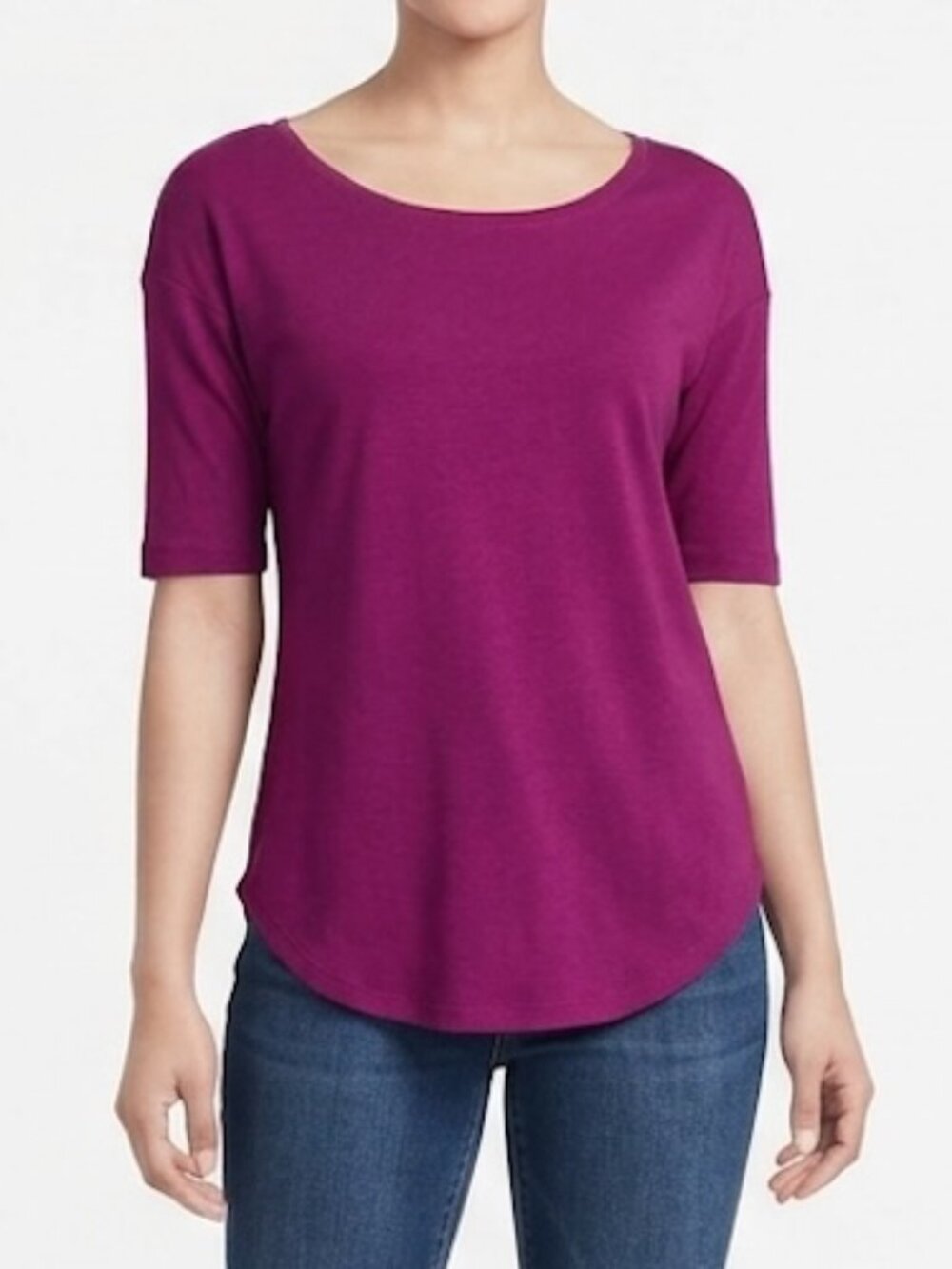 Lands' End Women's Top T-Shirt Magenta Elbow Sleeve Balletneck Small